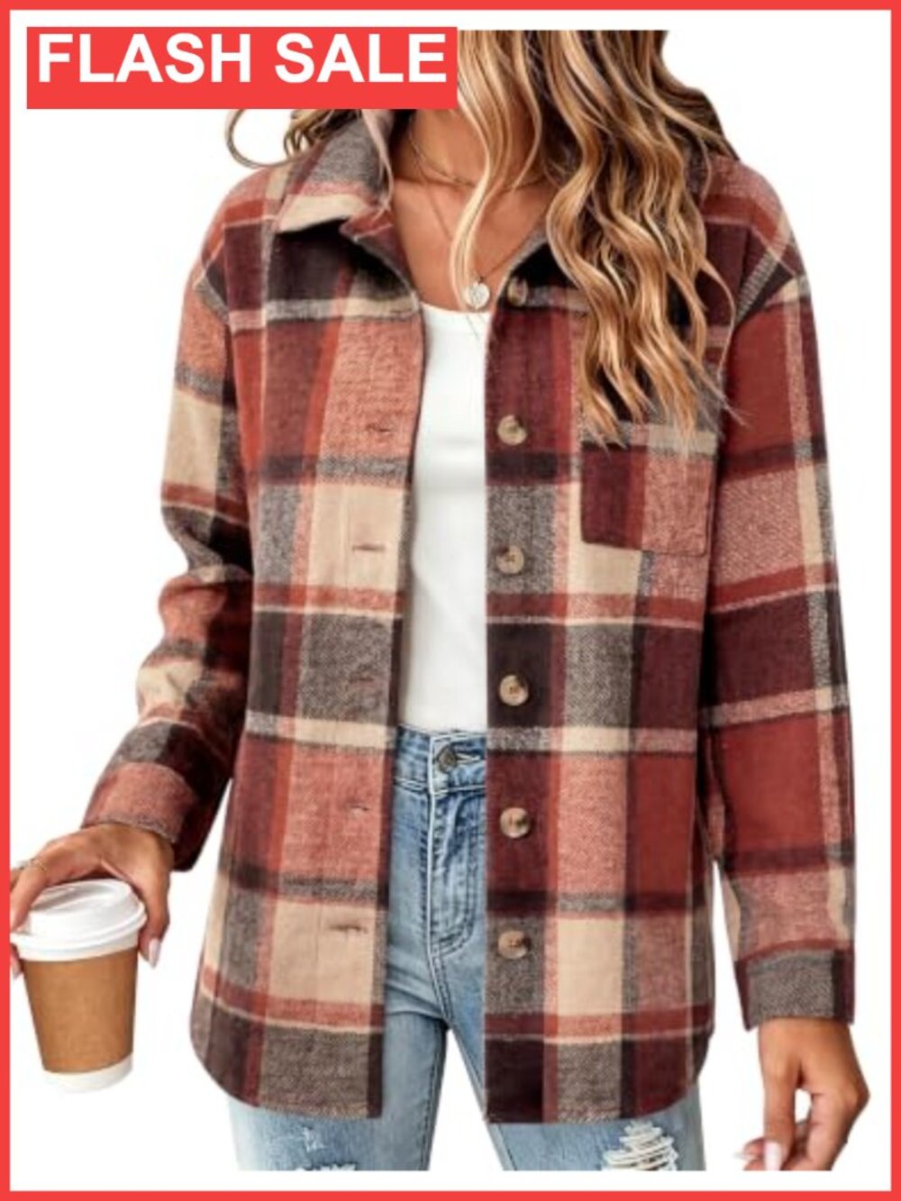 Zeagoo Flannel Shacket Plaid Button Down Long Sleeve Shirt